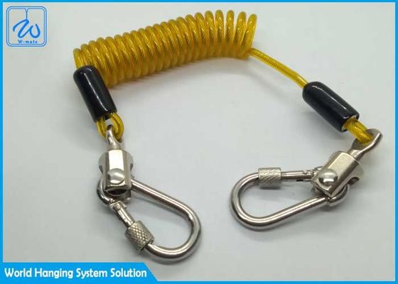 Bobina gialla Lanyard With Locking Screwgate Carabiner del cavo per gli strumenti di goccia di arresto
